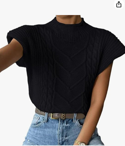 Boutique Cable Knit Cap Sleeve Sweater Vest