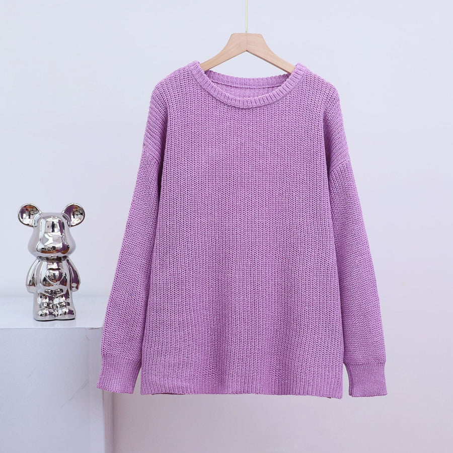 Loose Knit Sweater with Round Neck for Women
