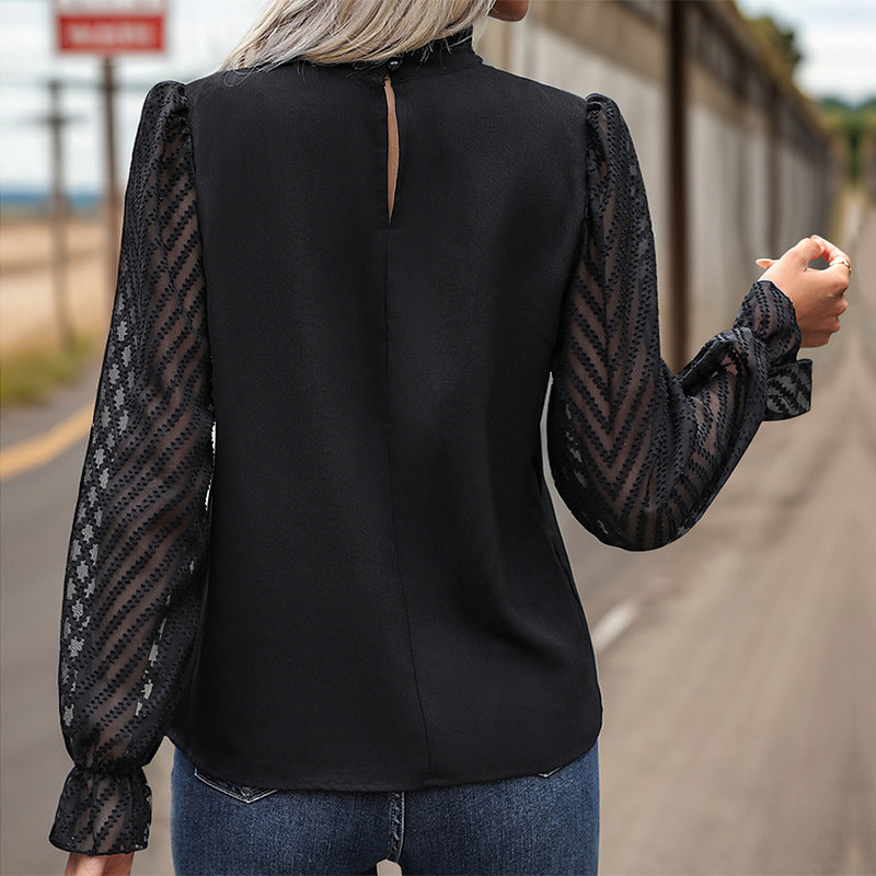 Button Decorative Splicing Pullover Long Sleeve Top