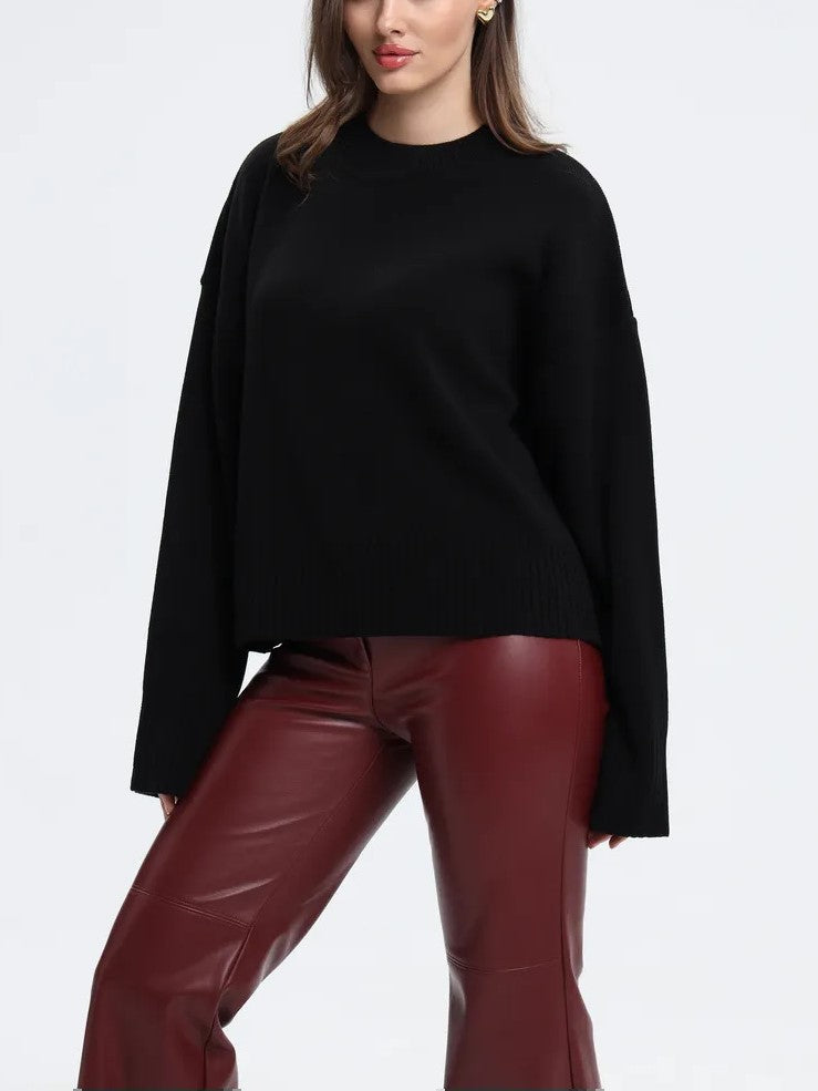 Women’s Oversized Crew Neck Sweater – Solid Long Sleeve Knit Pullover Tops