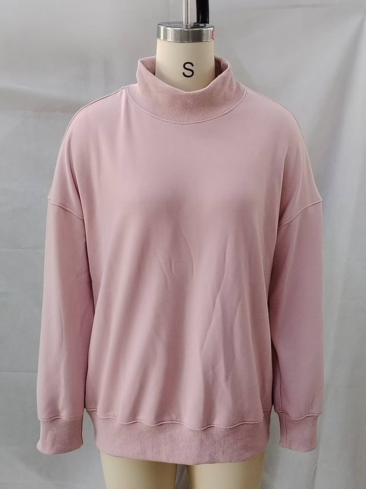 Women’s Oversized Mock Neck Sweatshirt – Poly-Cotton Long Sleeve Pullover Tops