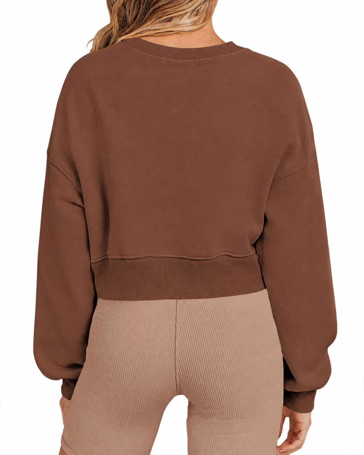 Women's Cropped Crew Neck Sweatshirt, Relaxed Long Sleeve Pullover Top