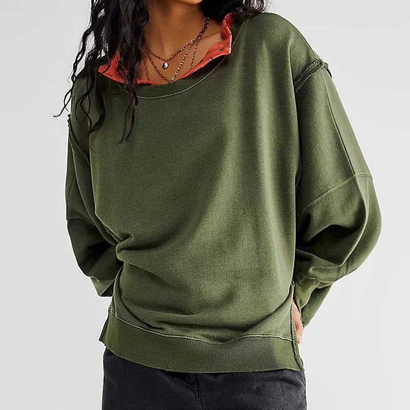 Loose Knit Sweatshirt with Drop Shoulder Sleeves