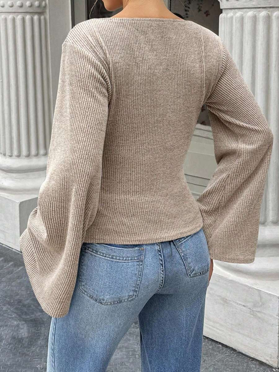 Boutique Boat Neck Bell Sleeve Knit Top