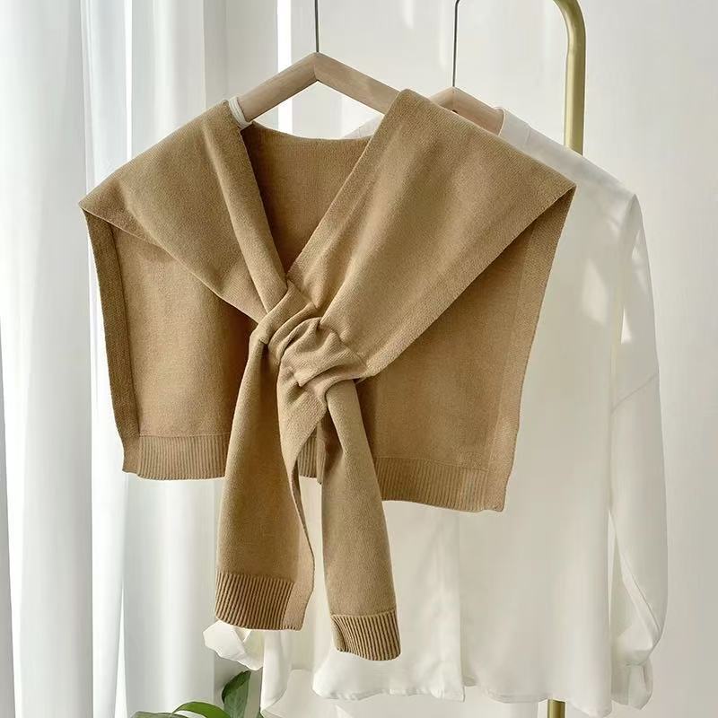 Minimalist Knit Shoulder Wrap with Tie Front