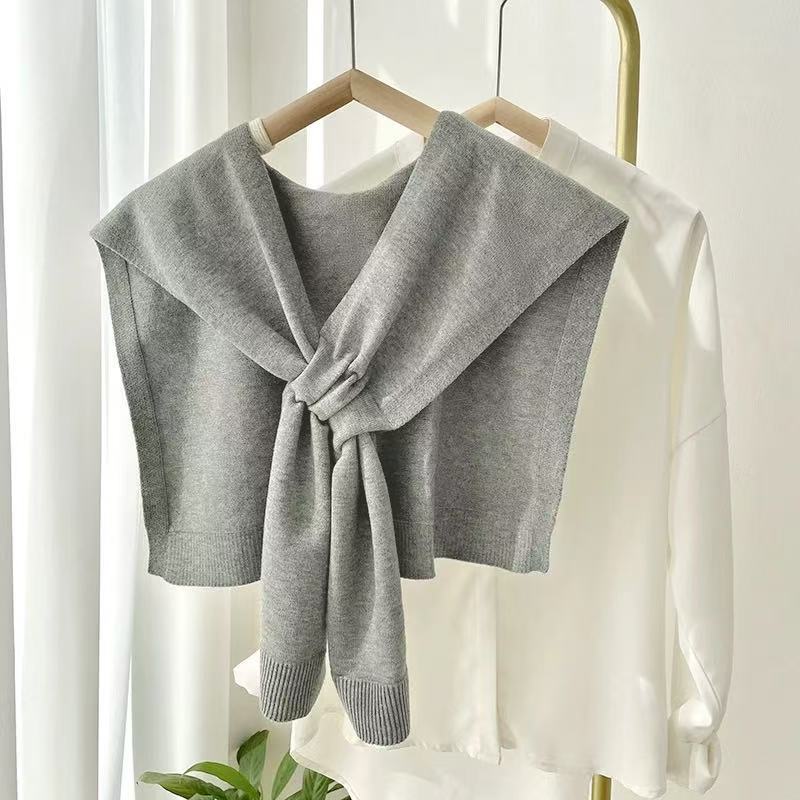 Minimalist Knit Shoulder Wrap with Tie Front