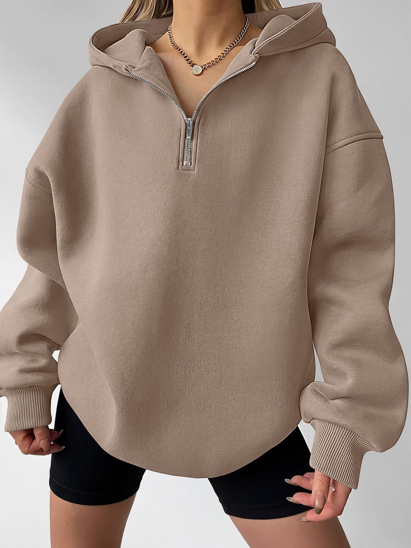 Boutique Half Zip Hooded Tunic Sweatshirt