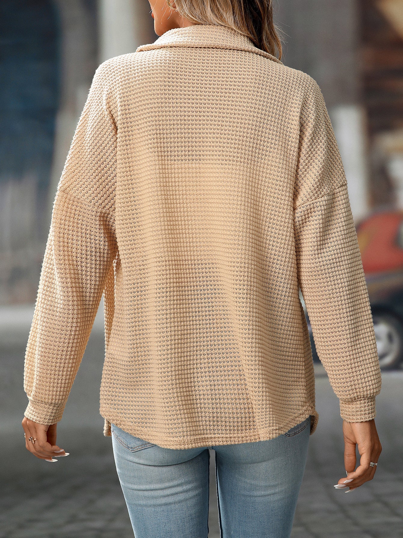 Boutique Waffle Knit Collared Button Front Shirt