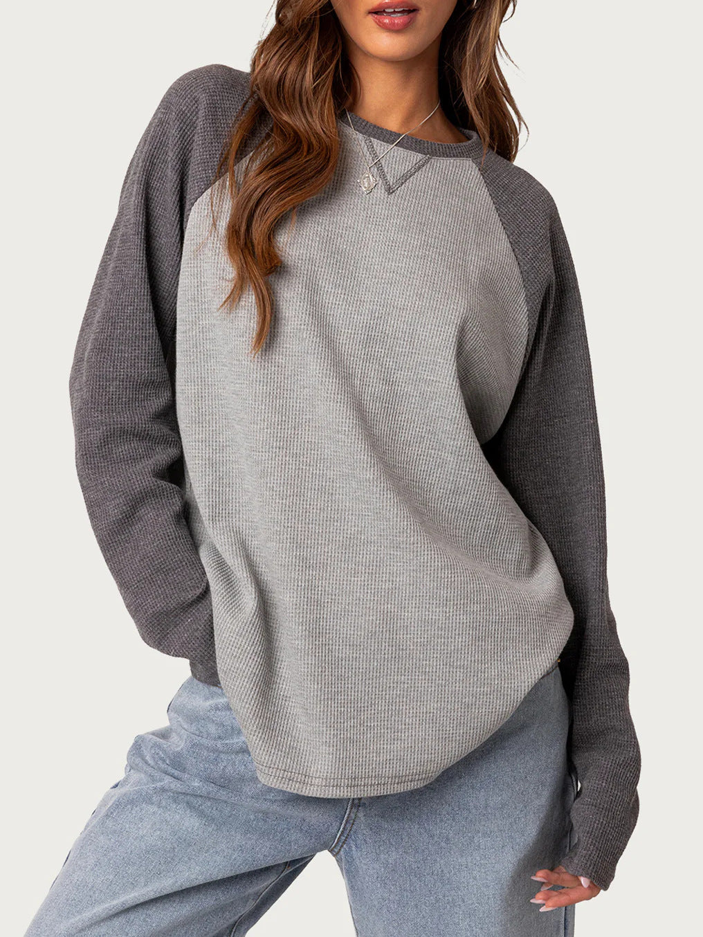 Minimalist Color Block Raglan Tunic Top