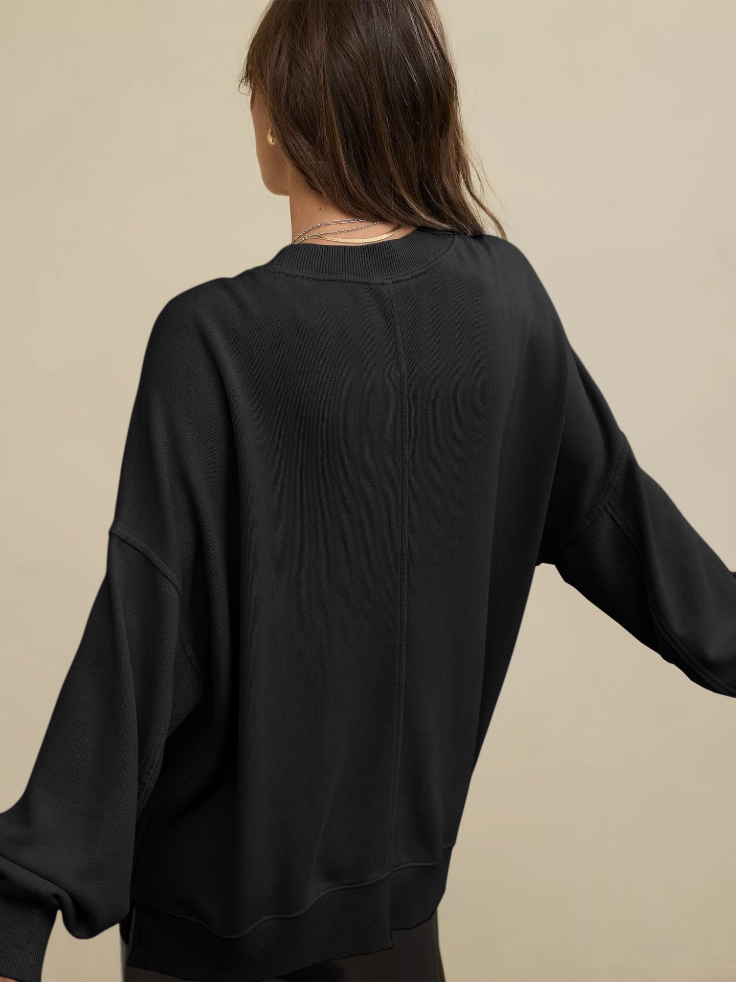 Women’s Oversized Crew Neck Sweatshirt – Exposed Seam Long Sleeve Pullover Tops for Women