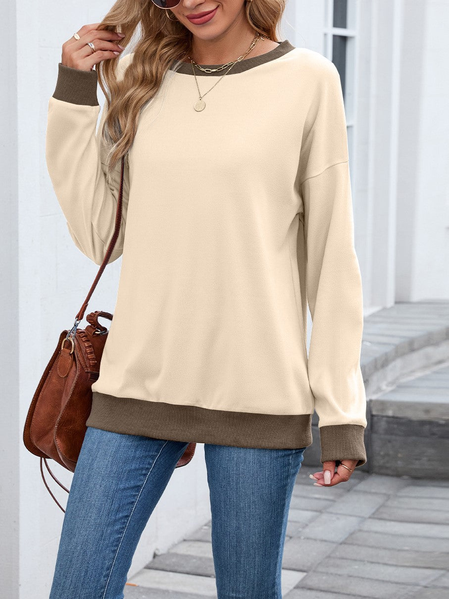 Boutique Contrast Hem Cotton Blend Relaxed Long Sleeve Shirt