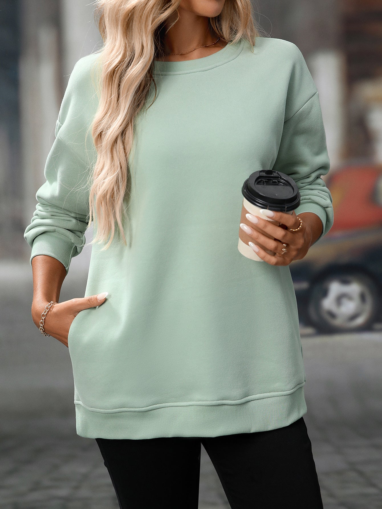 Boutique Crew Neck Pocket Tunic Sweatshirt
