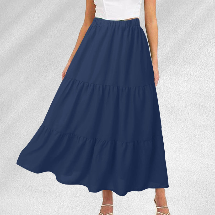 Bohemian Pleated A-Line Layered Long Skirt with Pocket