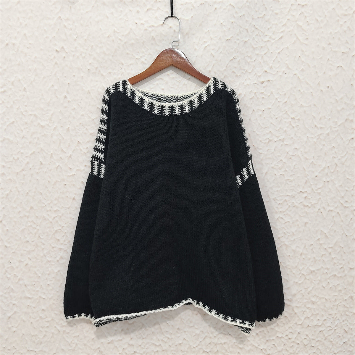 Boutique Contrast Stitch Crew Neck Oversized Knit Sweater
