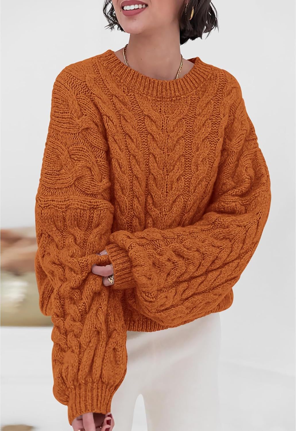 Boutique Cable Knit Crew Neck Sweater