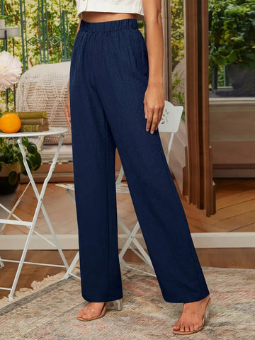 Solid Color Cotton Linen Wide-Leg Trousers