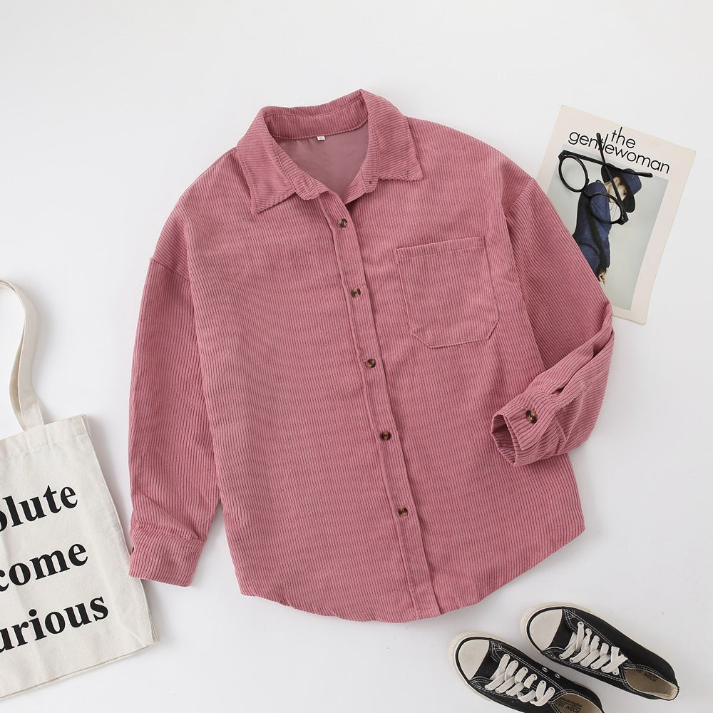 Boutique Corduroy Button Front Pocket Shirt