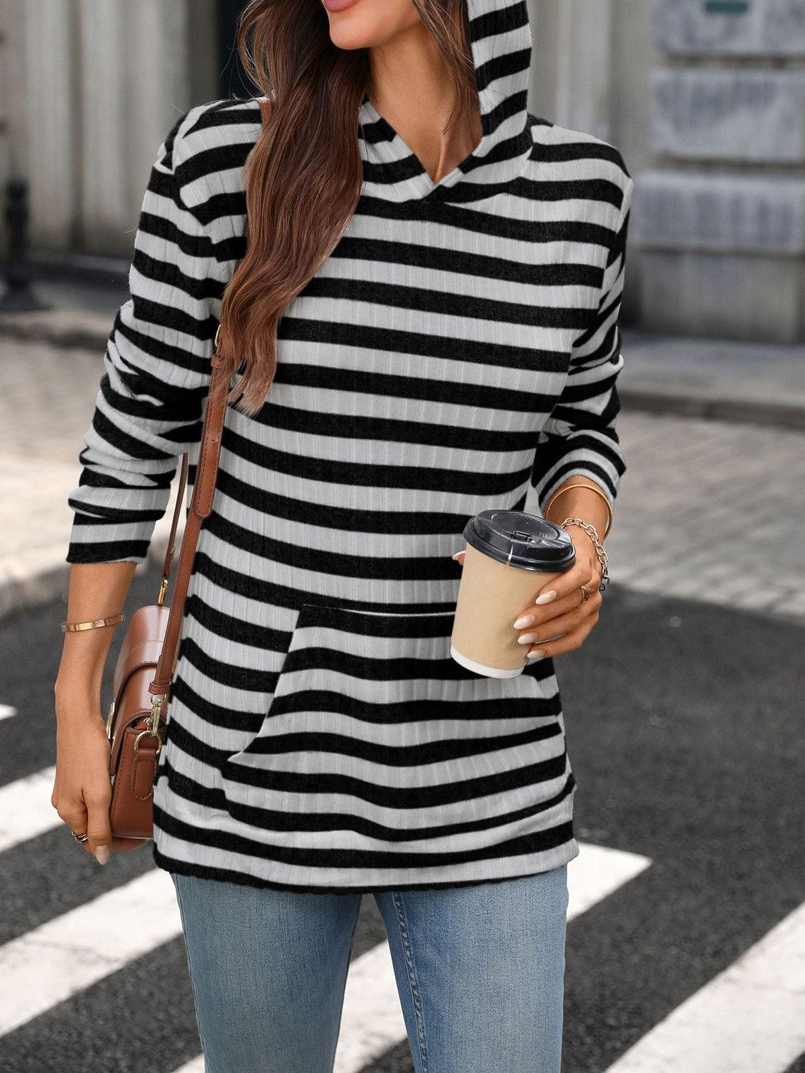 Boutique Striped Hooded Long Sleeve Tunic