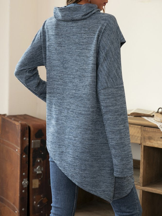 Womens Cowl Neck Long Sleeve Asymmetric Hem Tunic Top