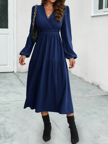 V-Neck Long-Sleeve Elegant Dress