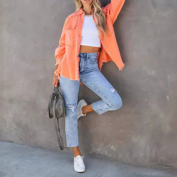 Women’s Long Sleeve Washed Denim Button Jacket