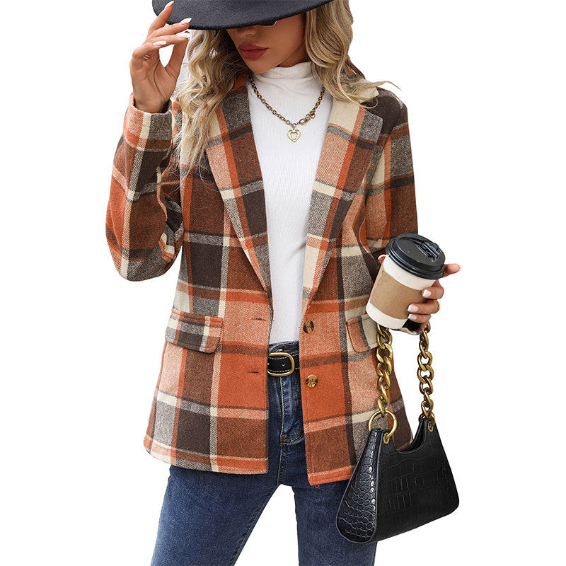 Loose Plaid Furry Suit Jacket