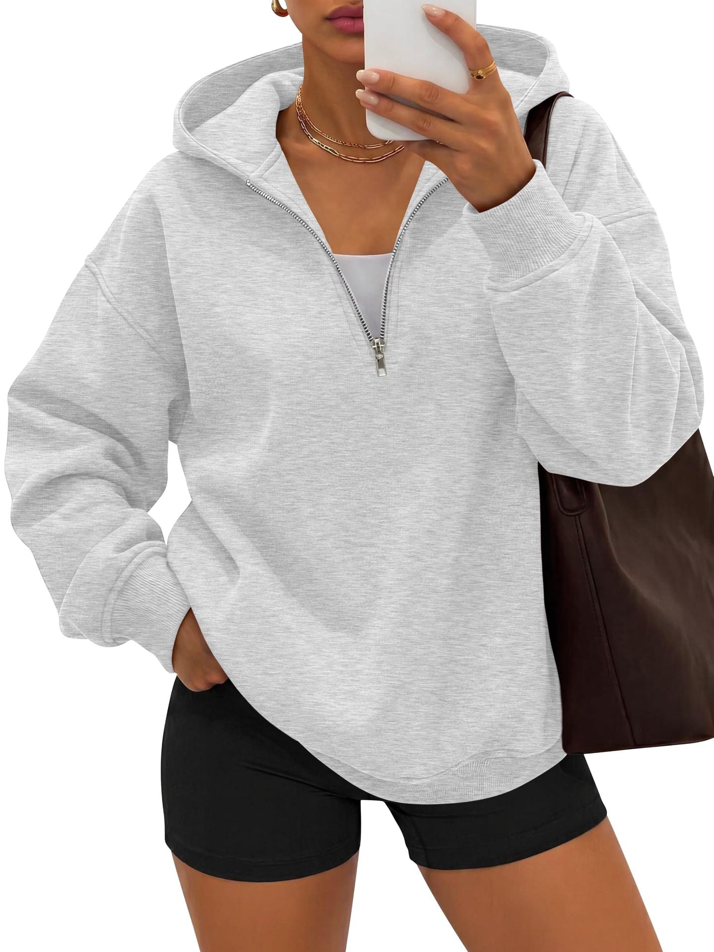 Boutique Half Zip Hooded Tunic Sweatshirt