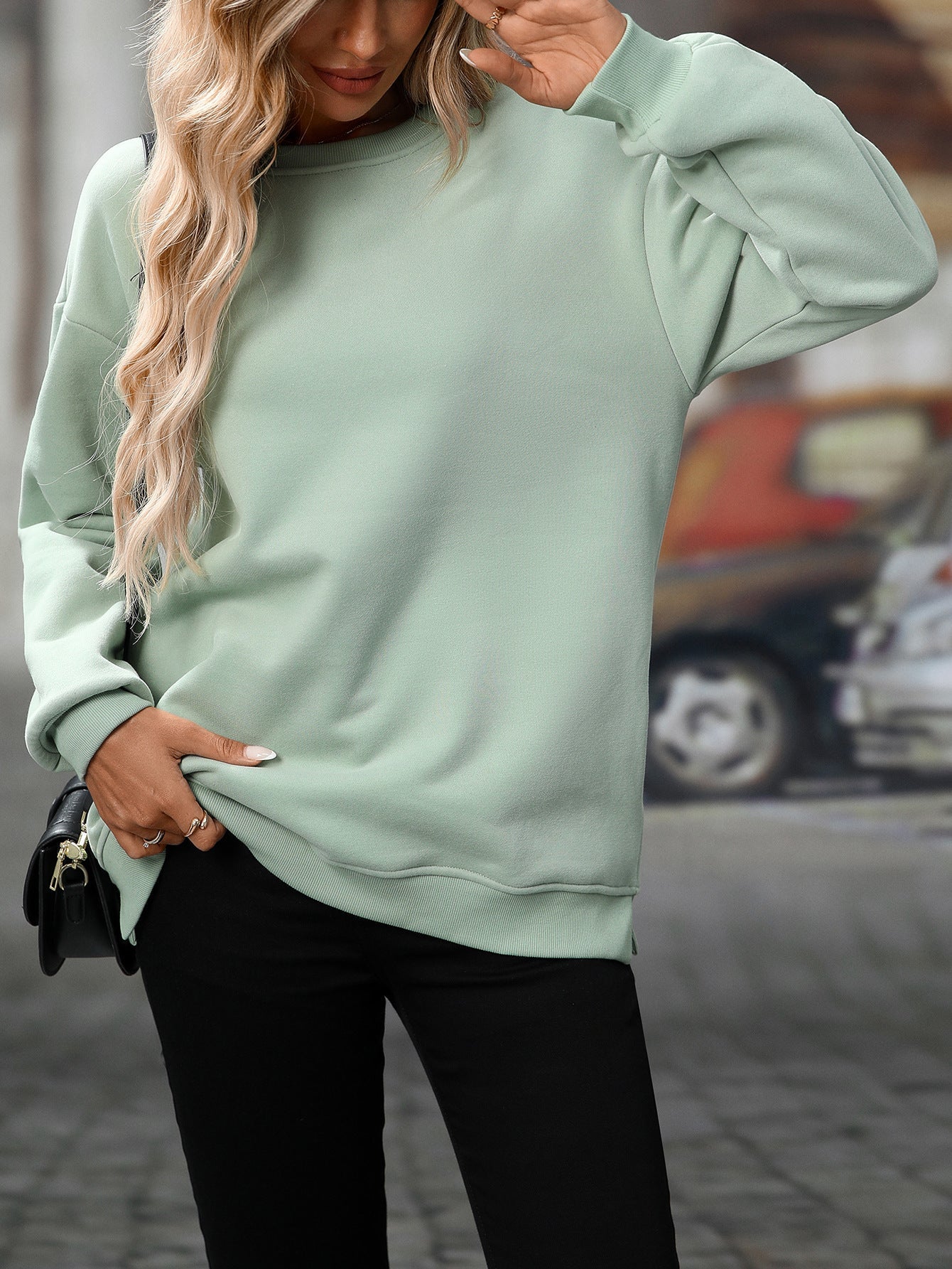 Boutique Crew Neck Pocket Tunic Sweatshirt