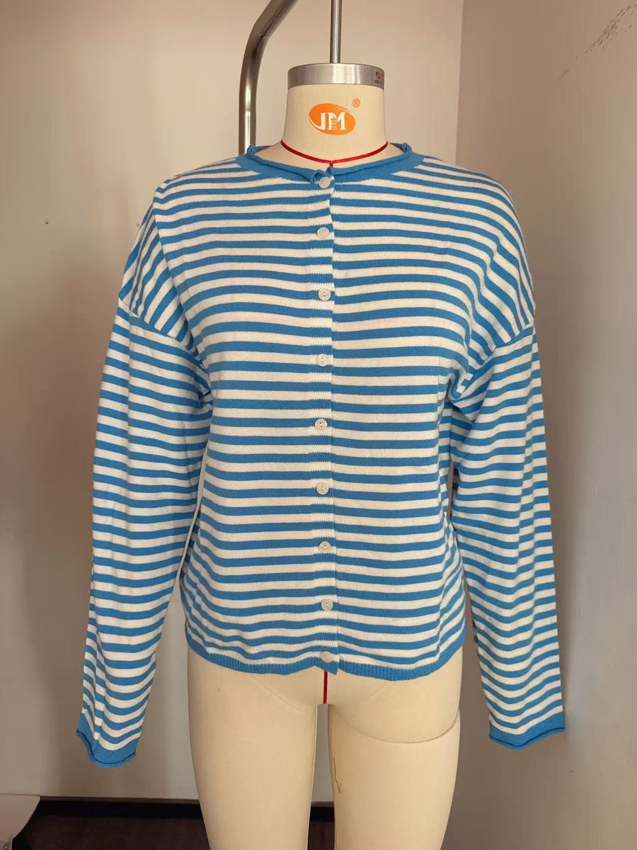 Striped Contrast Color Long Sleeve Cardigan