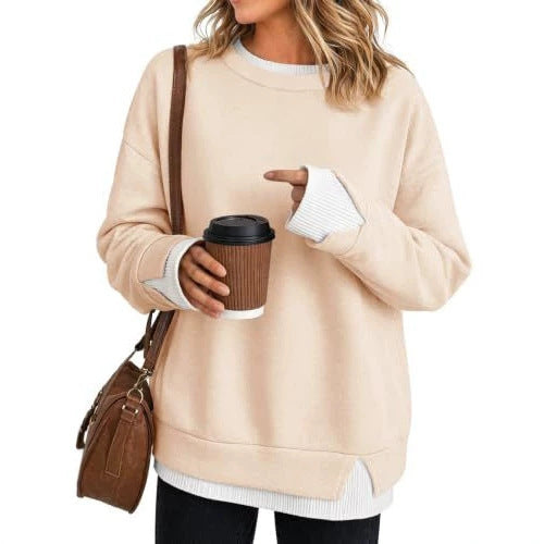 Layered Look Crewneck Sweatshirt with Contrast Soft Rib Trim