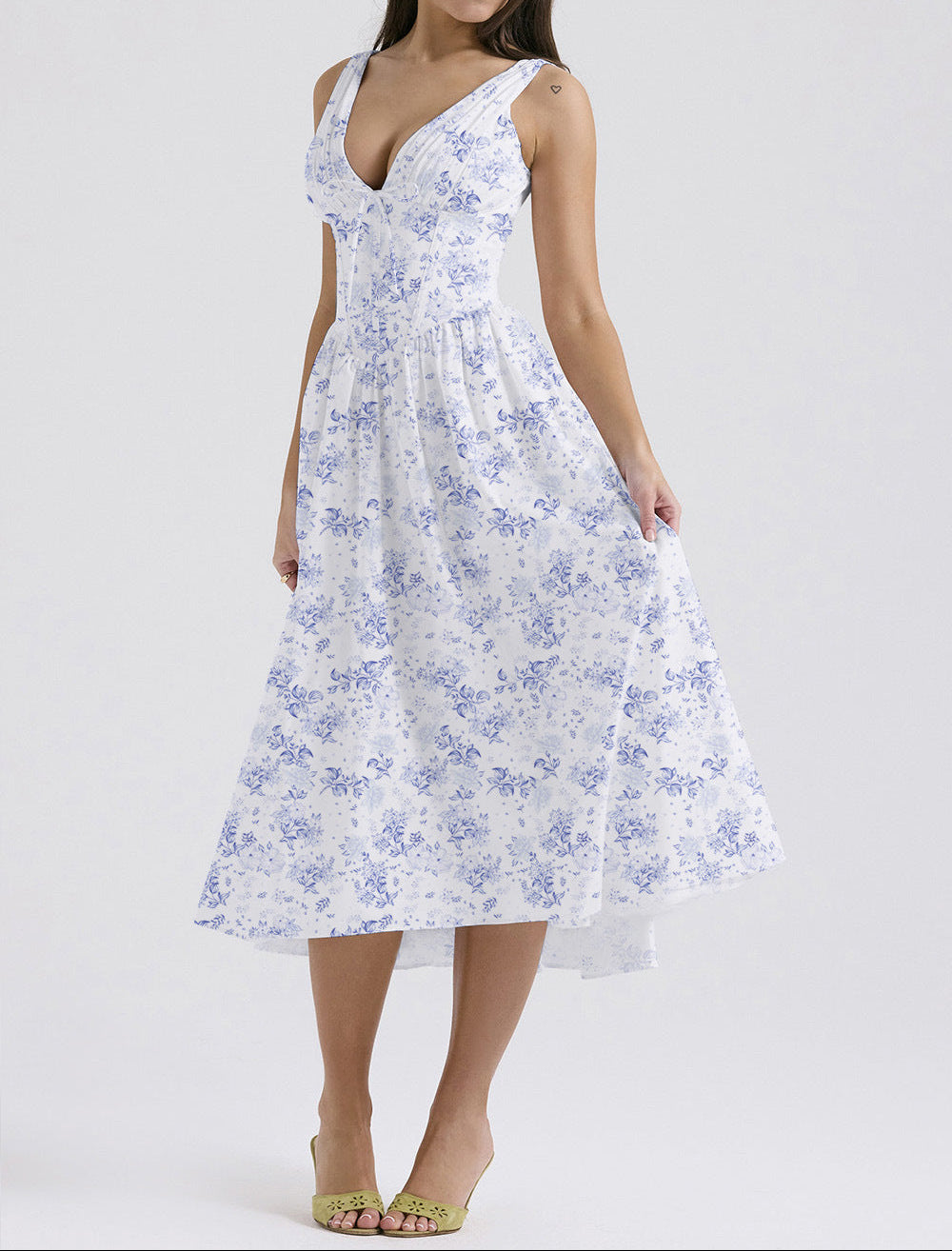 Printed V Neck Spaghetti Strap Maxi Dress