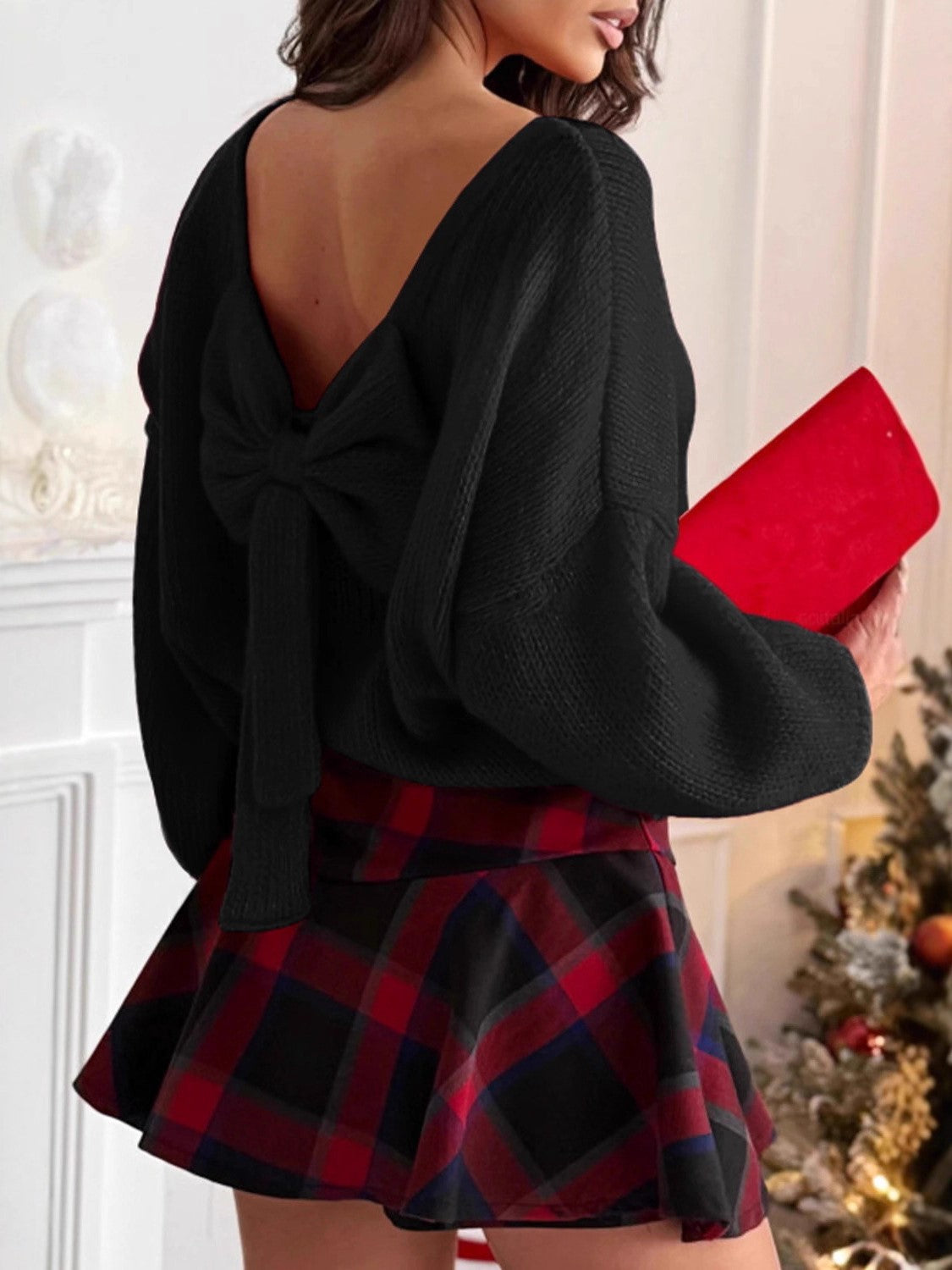 Boutique Twist Back V Neck Occasion Sweater