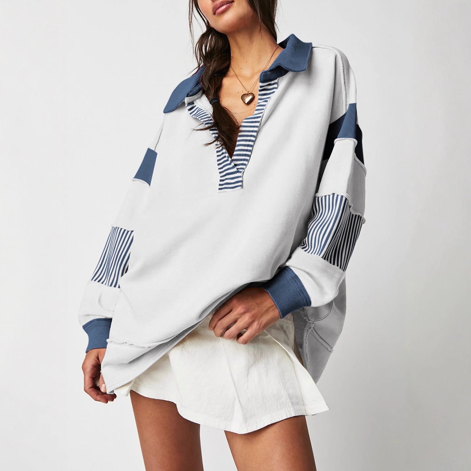 Women’s Color Block V-Neck Oversized Sweatshirt