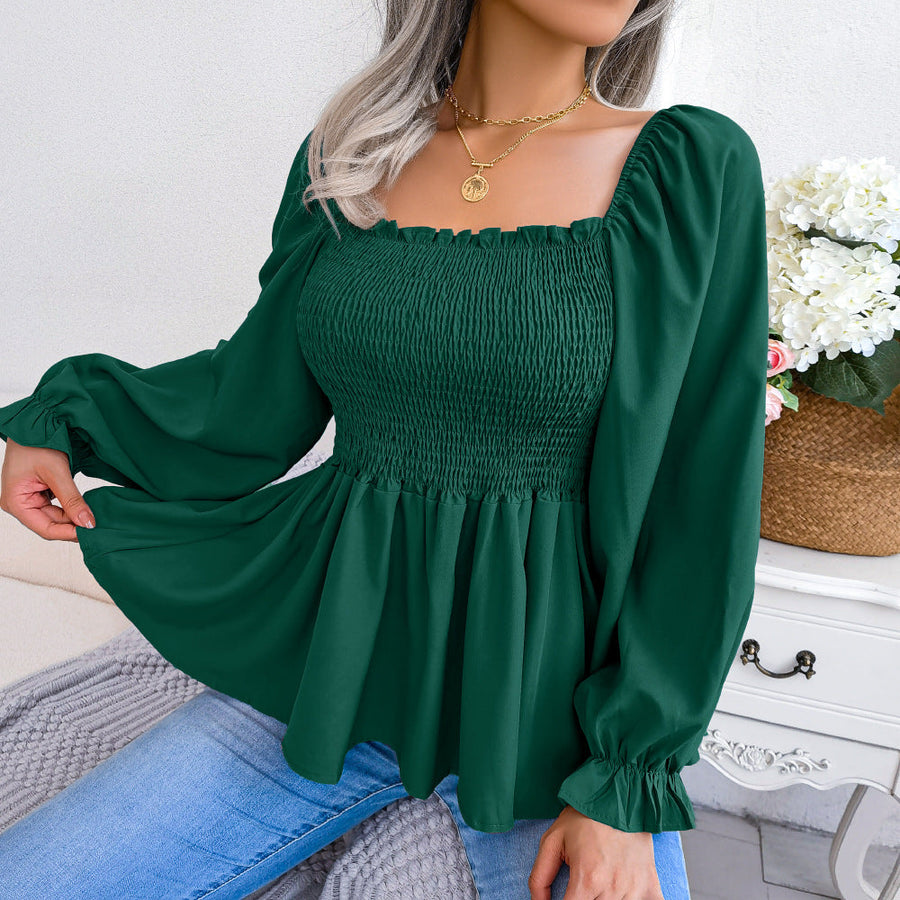 Square Neck Long Sleeve Chiffon Blouse for Women