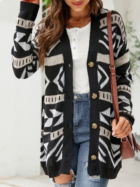 Boutique Patterned Knit Button Front Cardigan for Women
