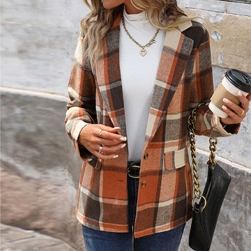 Loose Plaid Furry Suit Jacket