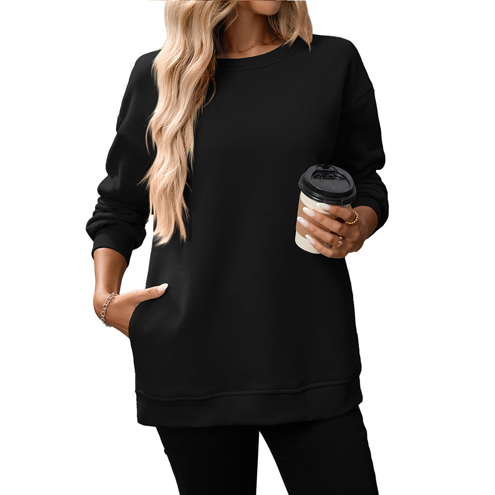 Boutique Crew Neck Pocket Tunic Sweatshirt