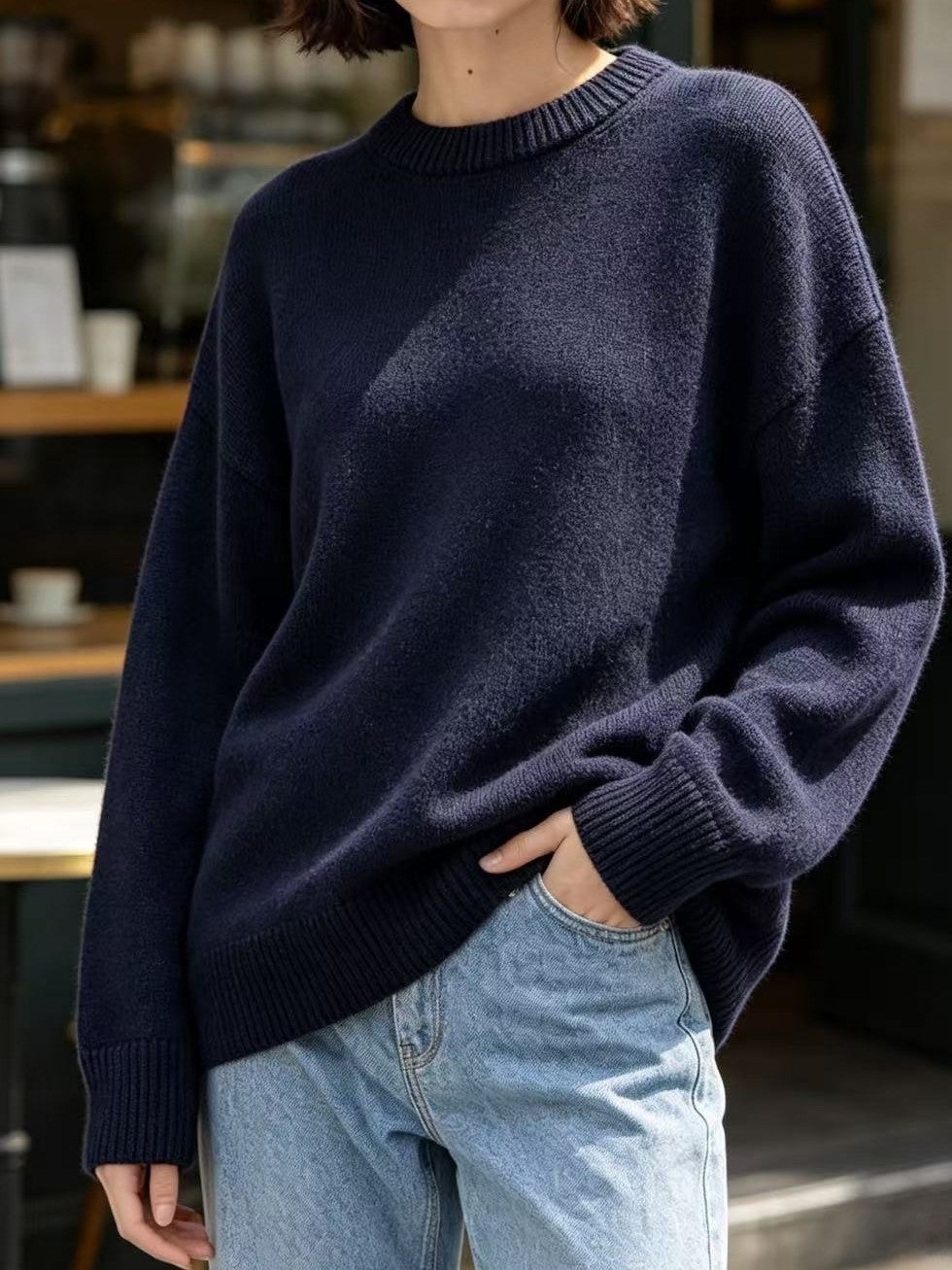 Women's Boutique Crew Neck Relaxed Fit Knit Pullover Sweater