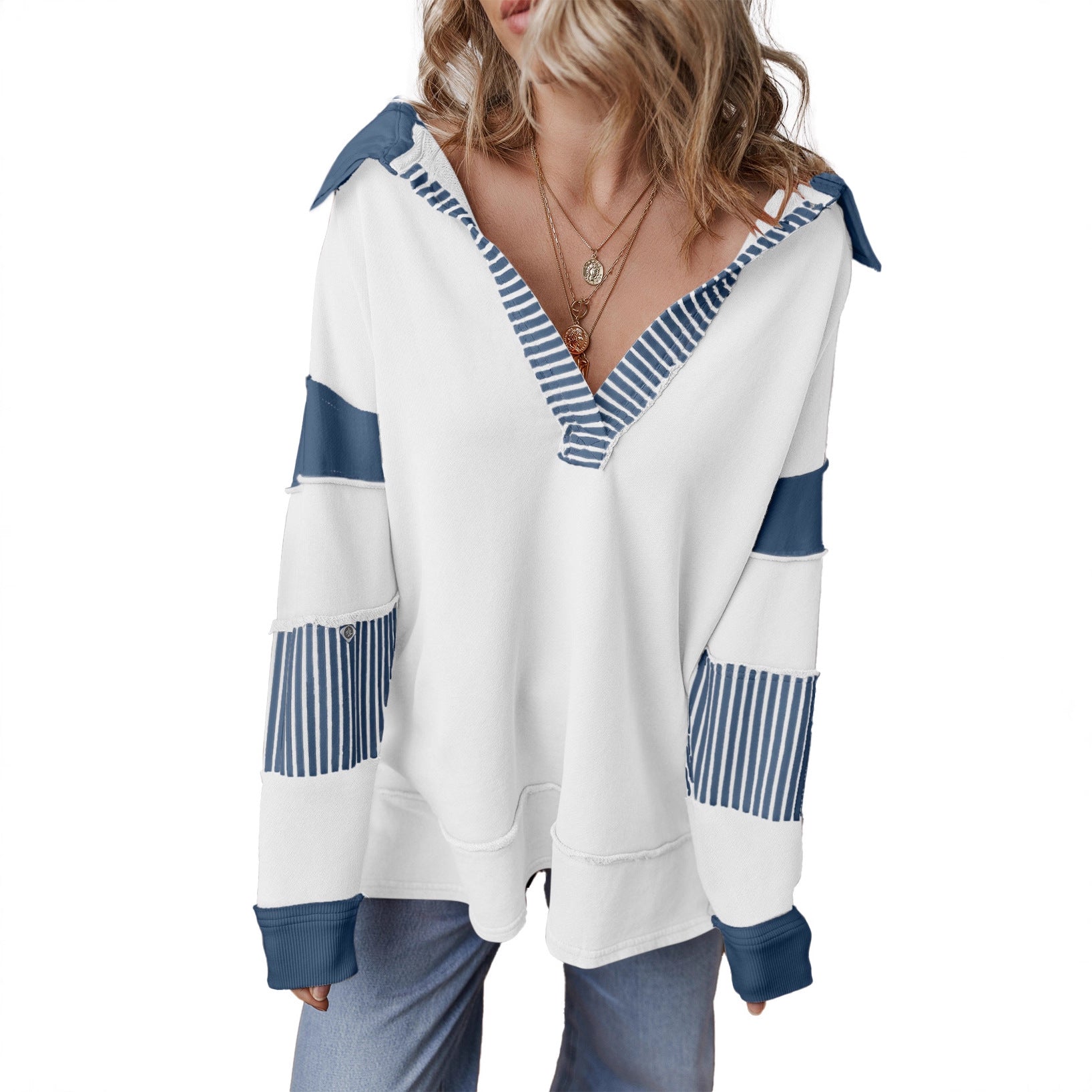Women’s Color Block V-Neck Oversized Sweatshirt