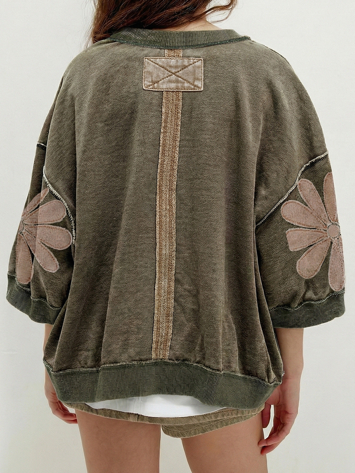 Women's Oversized Floral Sleeve Cotton Blend Sweatshirt