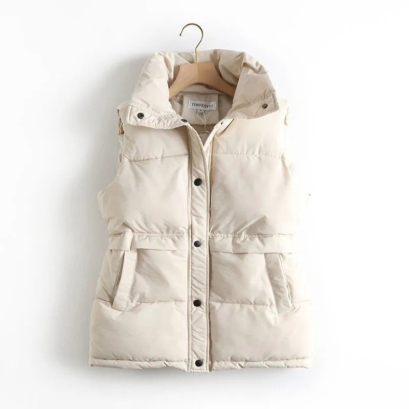 Women’s Quilted Puffer Vest – Stand Collar Sleeveless Down Cotton Vest with Pockets