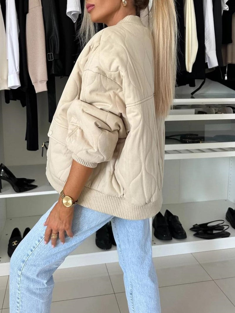 Women's Textured Button Front Jacket with Loose Long Sleeves