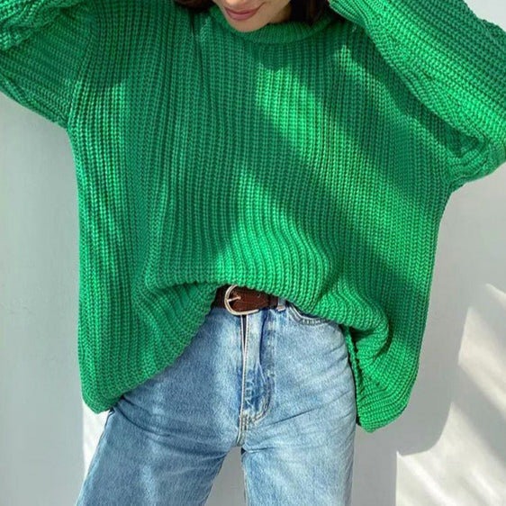 Loose Knit Sweater with Round Neck for Women
