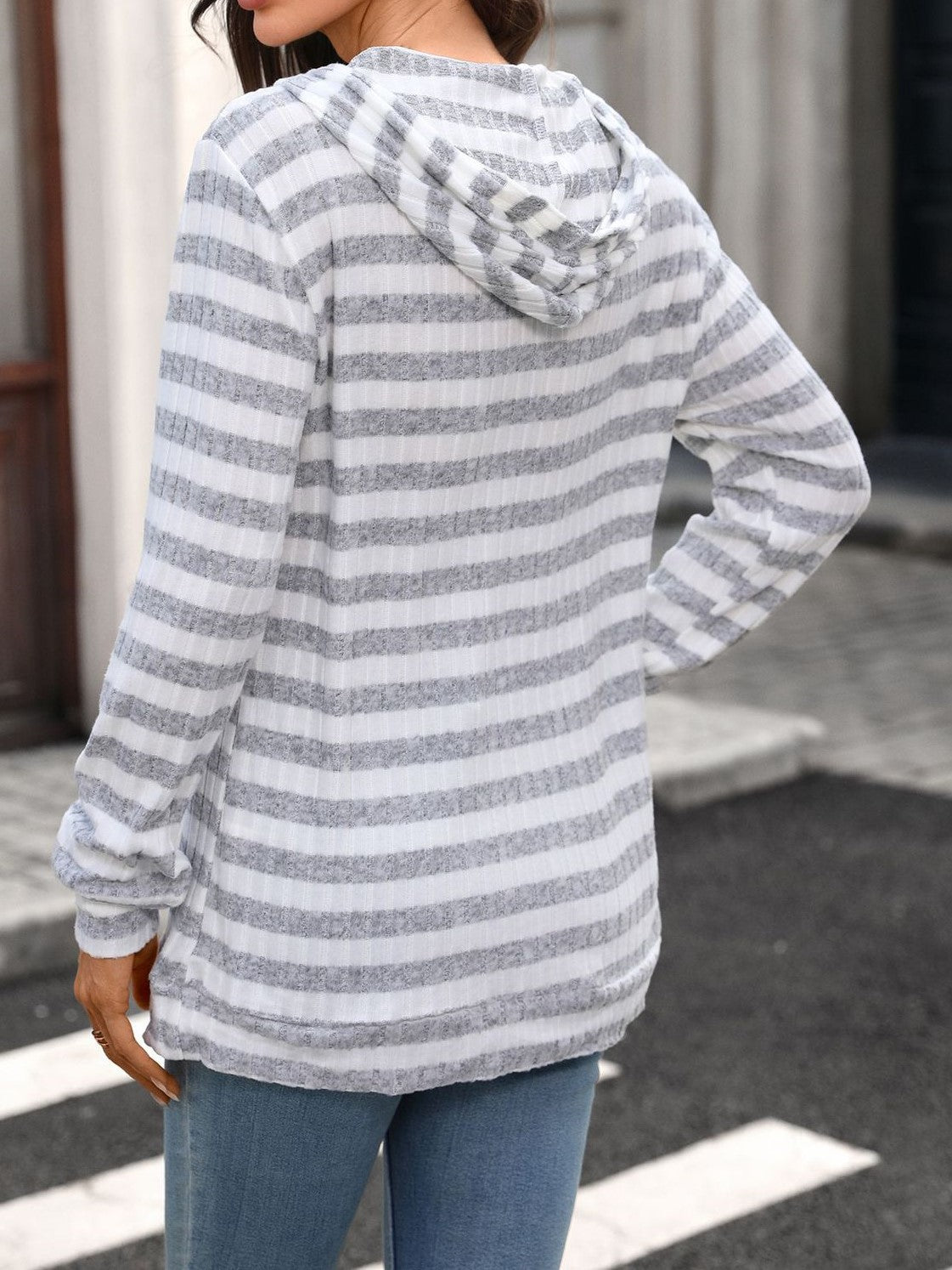 Boutique Striped Hooded Long Sleeve Tunic