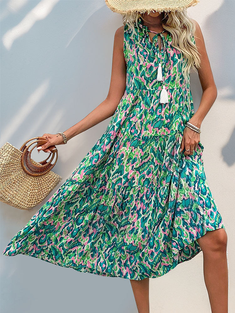 Abstract Print Midi Vacation Dress
