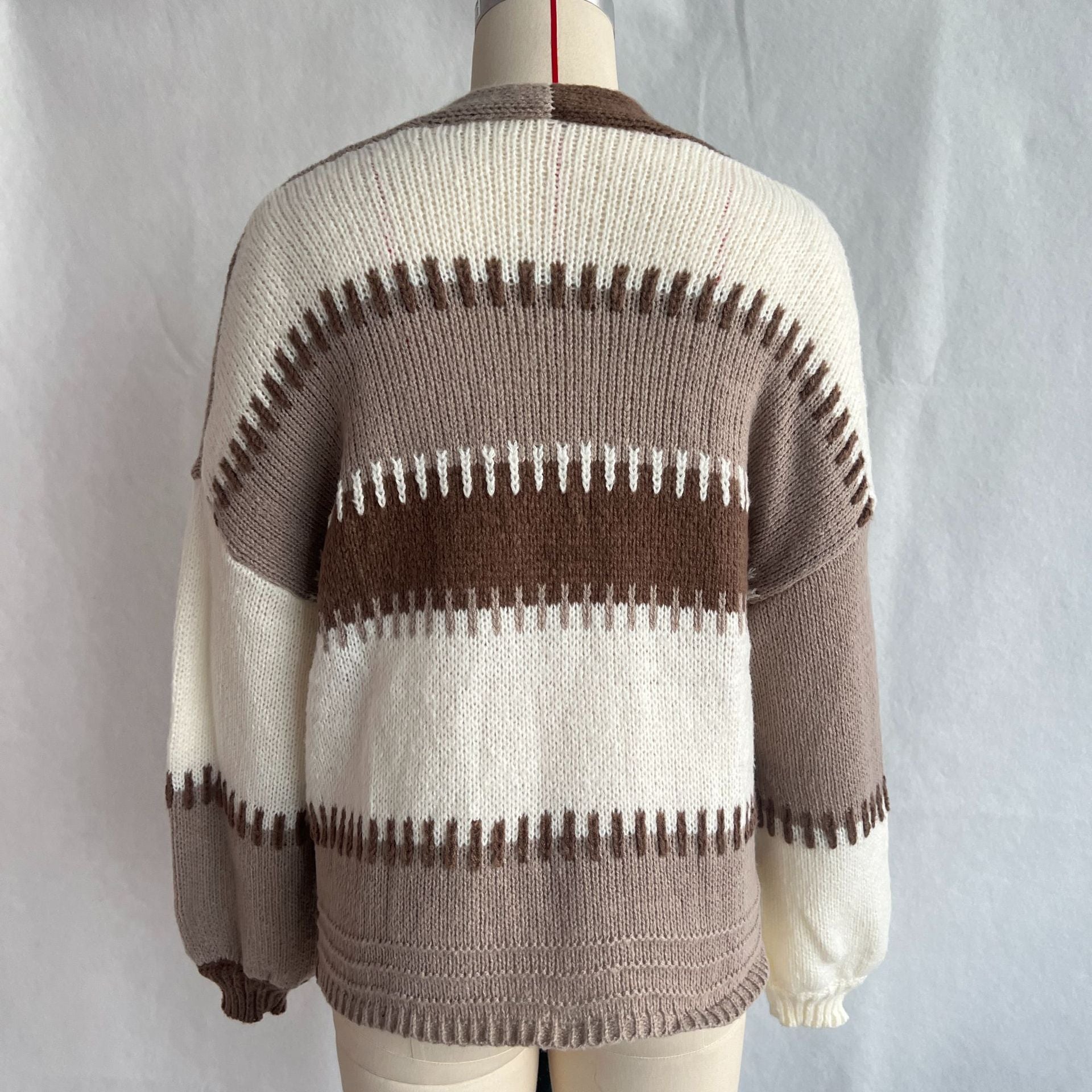 Boutique Neutral Color Block Open Front Cardigan