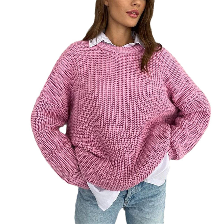 Loose Knit Sweater with Round Neck for Women