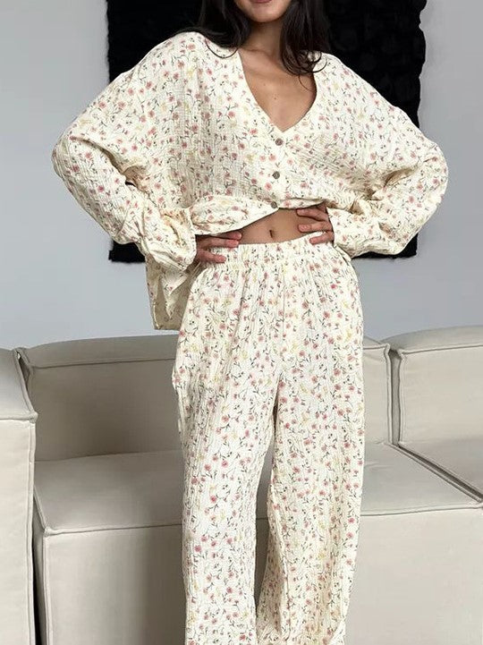 Boutique Floral Cotton Ruffle Pajama Set