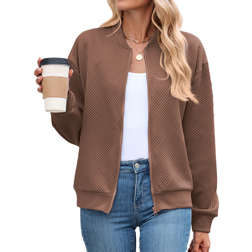 Women's Textured Zip Front Bomber Jacket