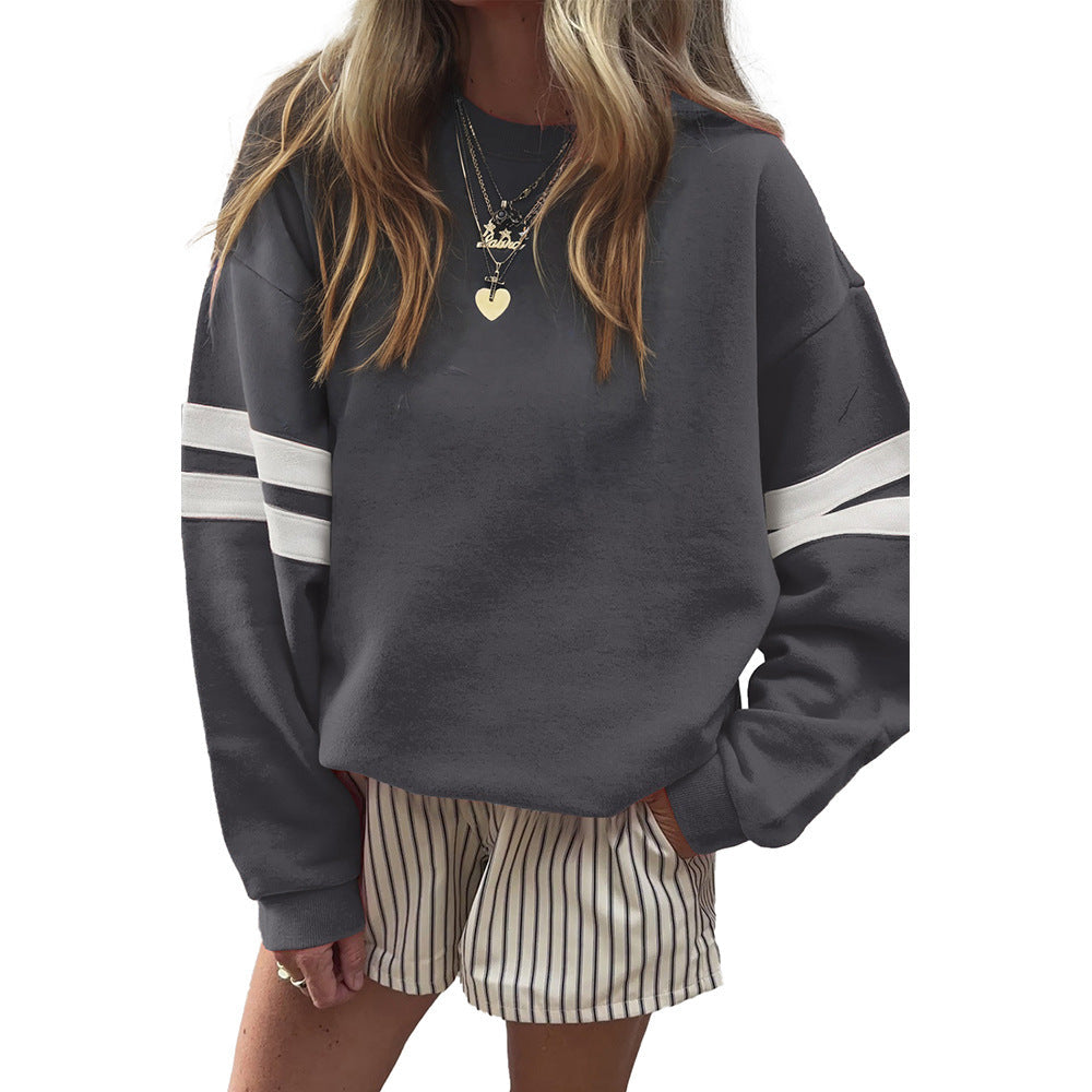 Boutique Double Stripe Sleeve Relaxed Cotton Blend Sweatshirt